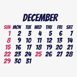 黑红色2019年12月日历矢量图素材