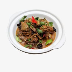 白色碗铁锅炖鸡素材