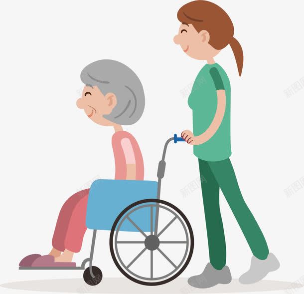推轮椅的护士png免抠素材_新图网 https://ixintu.com 女护士 护工 漂亮护士 物理康复 矢量素材 轮椅车