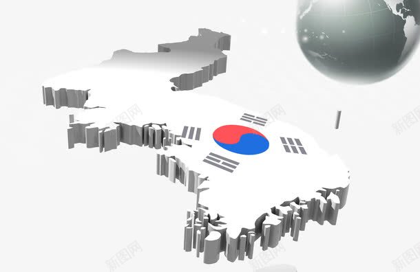 站在立体地图上png免抠素材_新图网 https://ixintu.com 国际局势 国际贸易 地图 地球上 太极旗 省地图 立体地图 韩国国旗