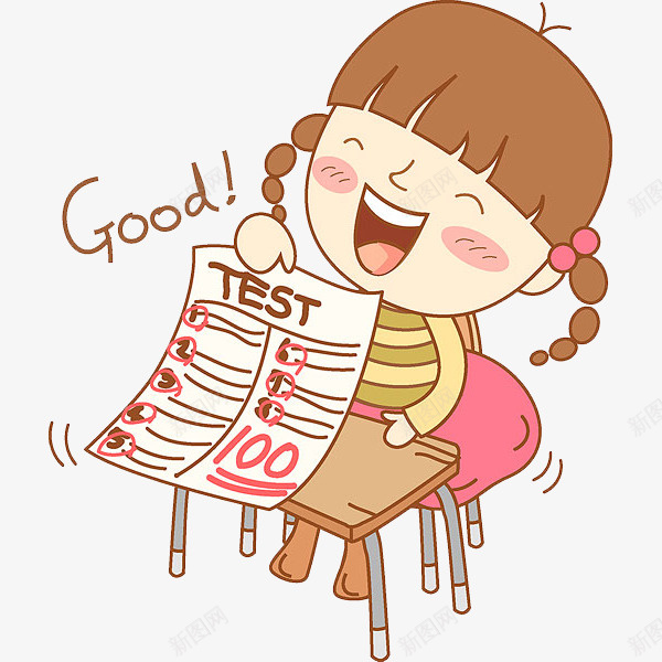 开心的女孩png免抠素材_新图网 https://ixintu.com 书桌 卡通 开心的 手绘 满分 考试100分 试卷 高兴地