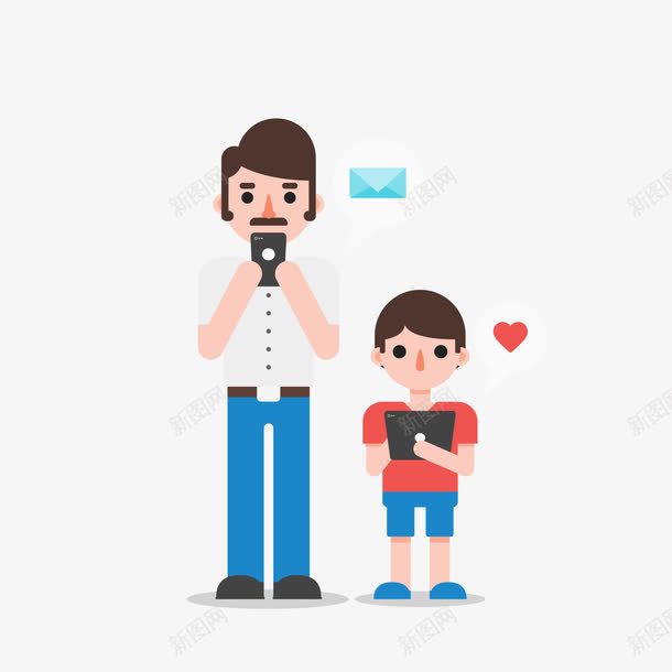 玩手机与平板电脑的人物png免抠素材_新图网 https://ixintu.com 大人小孩 手绘人物 数码产品 玩手机 男孩