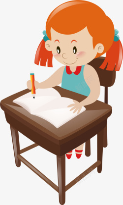 矢量写作业开学季写作业的小女孩高清图片