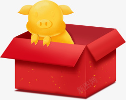 在红纸盒子里的小金猪素材