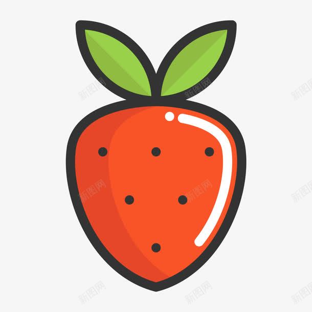 红色手绘草莓食物元素图标png_新图网 https://ixintu.com 卡通图标 反光 圆弧 弧度 弯曲 手绘 树叶 植物 水果 红色 纹理 绿色