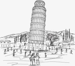 线条比萨斜塔手绘世界著名建筑高清图片