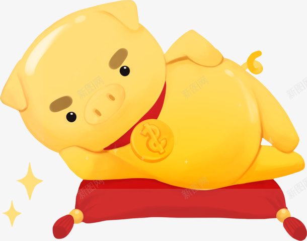 2019C4D躺在靠垫上的猪新年装饰png免抠素材_新图网 https://ixintu.com 2019 C4D卡通猪 卡通可爱小猪 小猪 新年 猪年 躺在靠垫上的猪