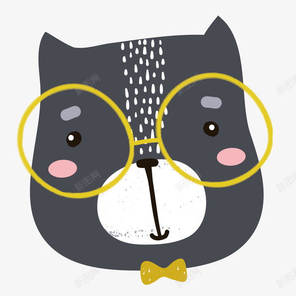 黑色猫咪可爱手绘矢量图ai免抠素材_新图网 https://ixintu.com 个性 动物 卡通 头部 宠物 手绘 猫咪 镜框 黄色眼镜 矢量图