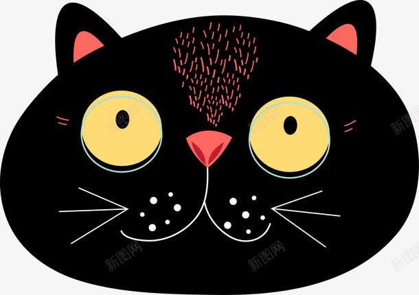 黑色猫咪头贴纸png免抠素材_新图网 https://ixintu.com 动物 卡通手绘 矢量图案 蠢萌 酷 黑色