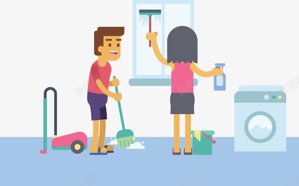 打扫房屋png免抠素材_新图网 https://ixintu.com 吸尘器 扫把 水桶 洗衣机 窗户