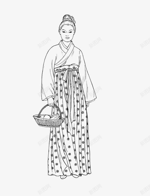 古代女子服饰白描png免抠素材_新图网 https://ixintu.com 中国风 历史 古代 古代服饰 女子 服饰特点 束带 白描 装束 长裙