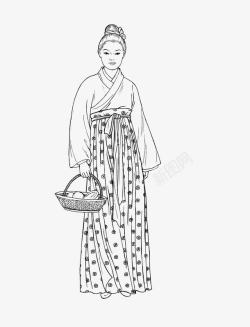 束带古代女子服饰白描高清图片
