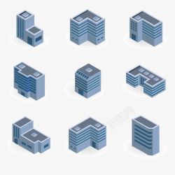 蓝色商务楼房子模型矢量图高清图片