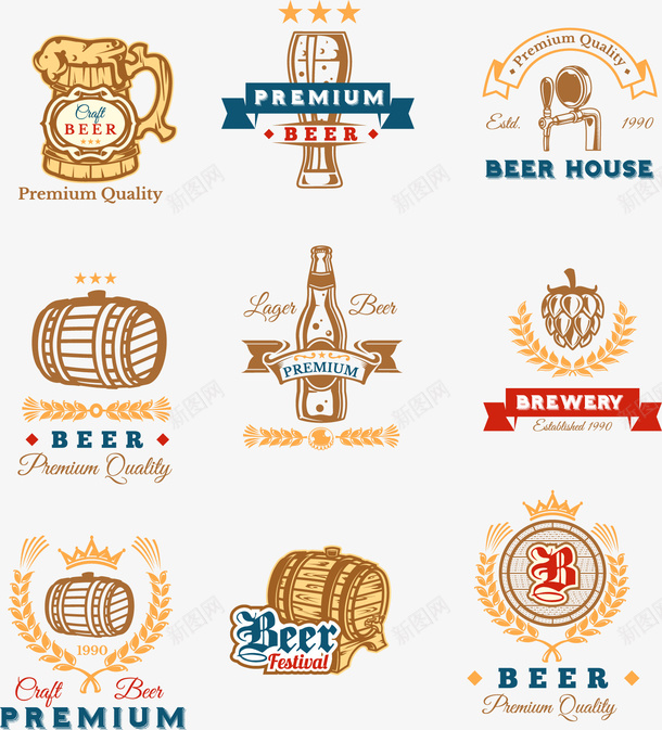 手绘啤酒图标矢量图ai_新图网 https://ixintu.com LOGO 啤酒 图标 复古 手绘 扎啤 酒桶 矢量图