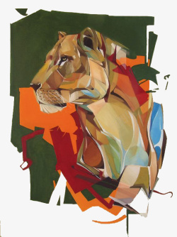 块面素材手绘油画块面狮子高清图片