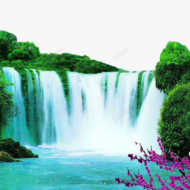 壮美瀑布png免抠素材_新图网 https://ixintu.com 壮美 景色壮观 树木 清山绿水 瀑布 盎然 绿水 自然 花朵
