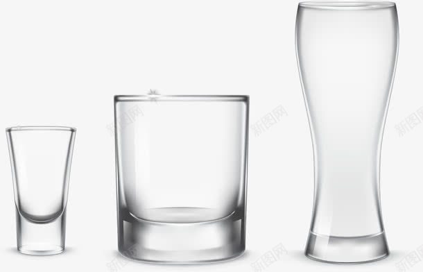 手绘玻璃杯png免抠素材_新图网 https://ixintu.com 三个玻璃杯 写实 小酒盅 手绘 收腰杯 玻璃器皿 玻璃杯 透明