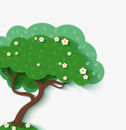 发芽树叶卡通绿色大树点缀花朵高清图片