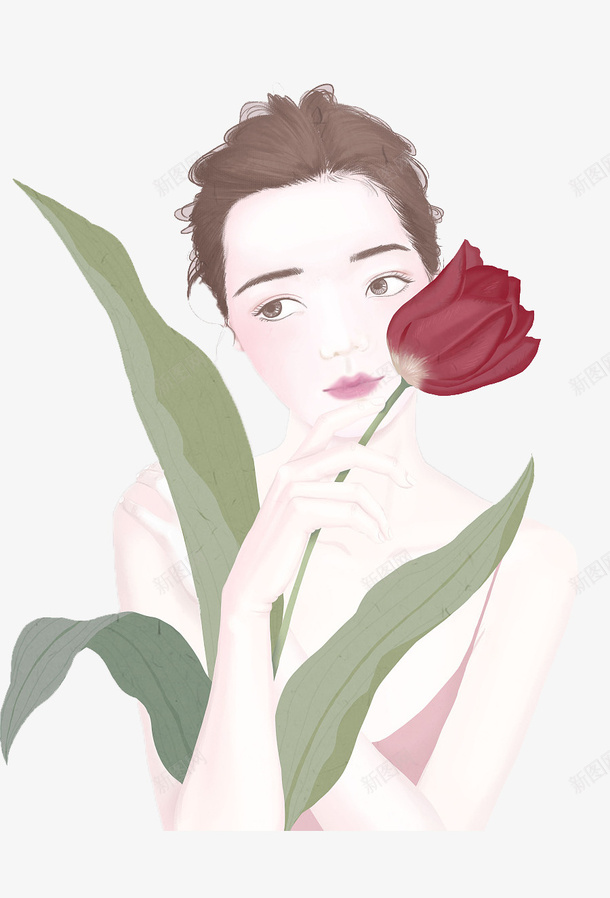 拿着红色鲜花的皮肤白皙的女孩png免抠素材_新图网 https://ixintu.com 卡通 女孩 手绘 植物 白皙 皮肤表皮 红色 美丽 鲜花