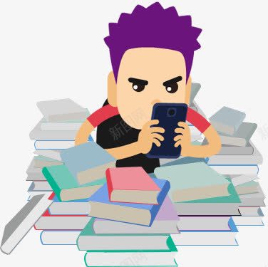 趴在书堆里玩手机的男孩卡通png免抠素材_新图网 https://ixintu.com 书堆 卡通 手机 男孩