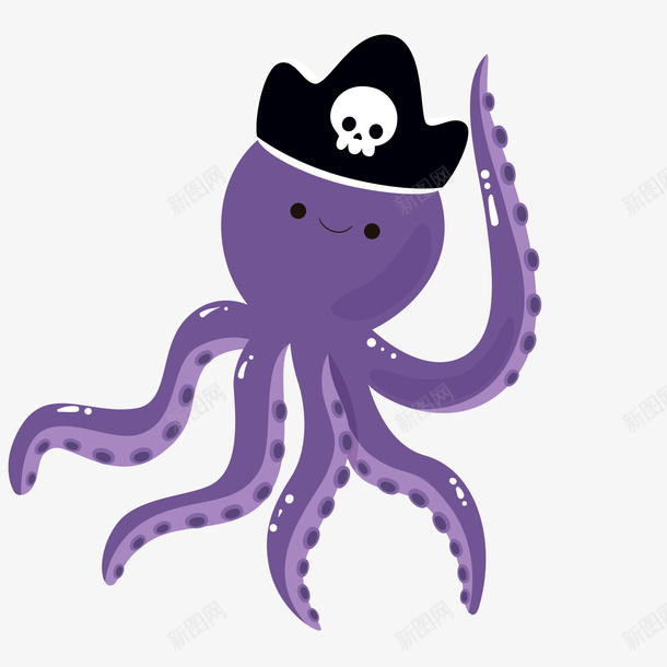 卡通戴海盗帽子的章鱼png免抠素材_新图网 https://ixintu.com 动物设计 卡通 海洋动物 海盗 章鱼 紫色