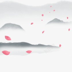 朦胧花朵中国风山水画高清图片
