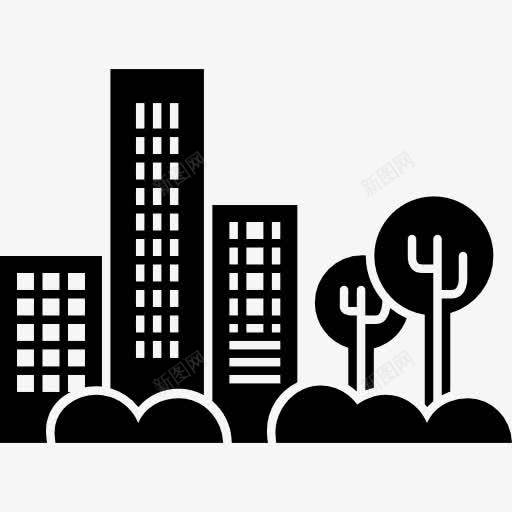 建筑树木和植物景观的观点图标png_新图网 https://ixintu.com 城市 城市景观 塔 建筑 树木 植物