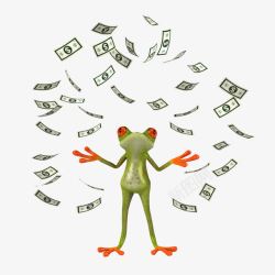 纸青蛙飞舞的钞票高清图片