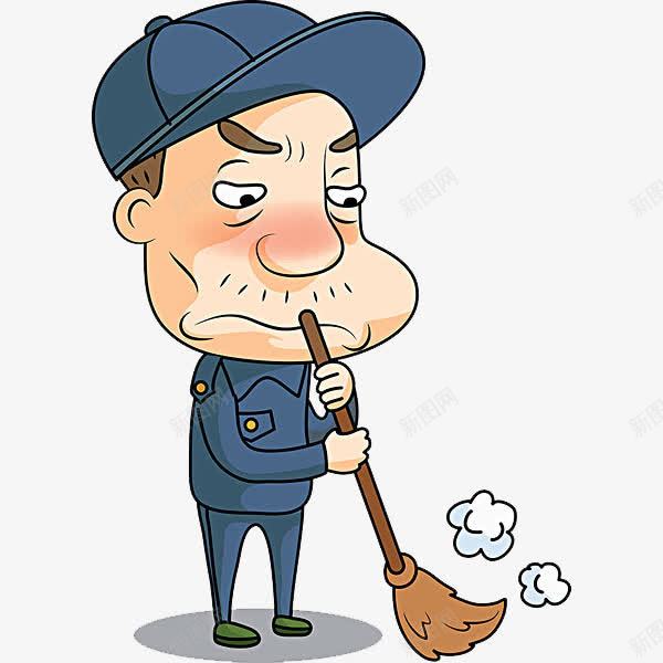 扫地的男人png免抠素材_新图网 https://ixintu.com 卡通 尘土 工人 手绘 扫把 男人 简笔 蓝色的