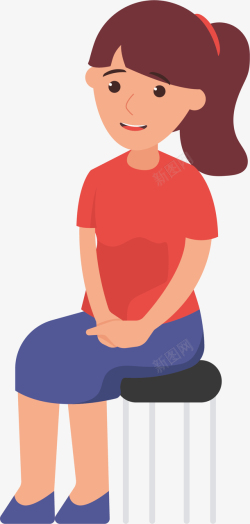 马尾辫的女人卡通女性坐姿图案矢量图高清图片