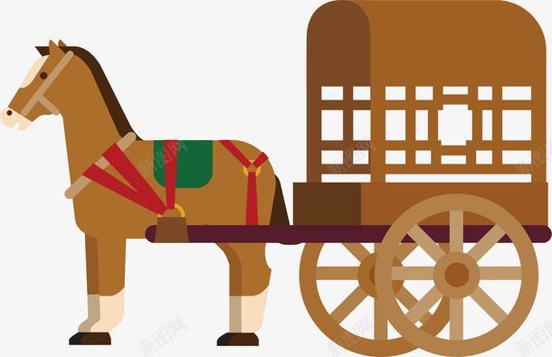 马拉车矢量图ai免抠素材_新图网 https://ixintu.com 古代车马 实用 手绘 棕色 毯子 矢量图 窗户 轮子 马匹 马车