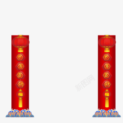 庙宇红色柱子中国风柱子对联高清图片