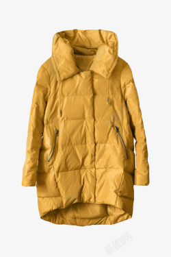 保暖廓型女外套PNG深黄色冬季保暖无帽羽绒服女实物高清图片
