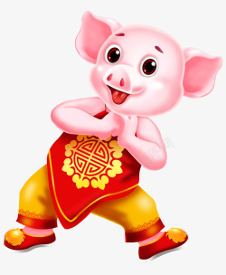 红色喜庆2019猪年新年快乐插画素材