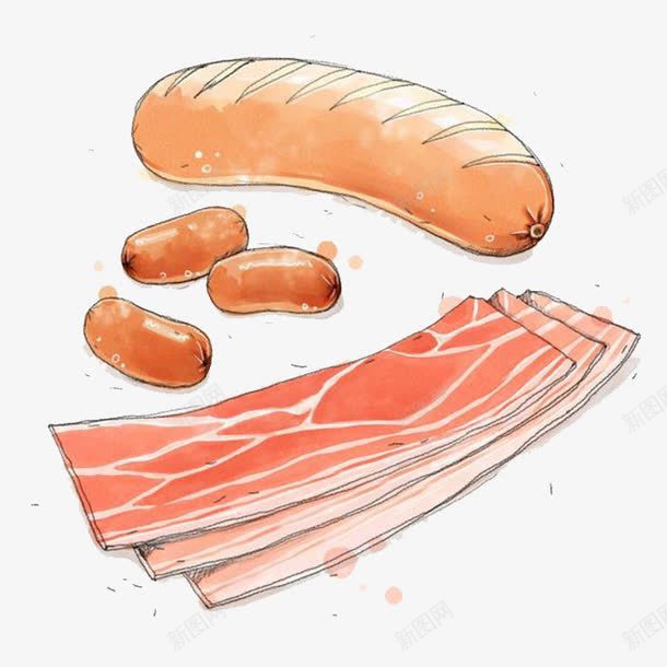 香肠和牛肉片png免抠素材_新图网 https://ixintu.com 卡通 手绘 牛肉 肉片 食物 香肠