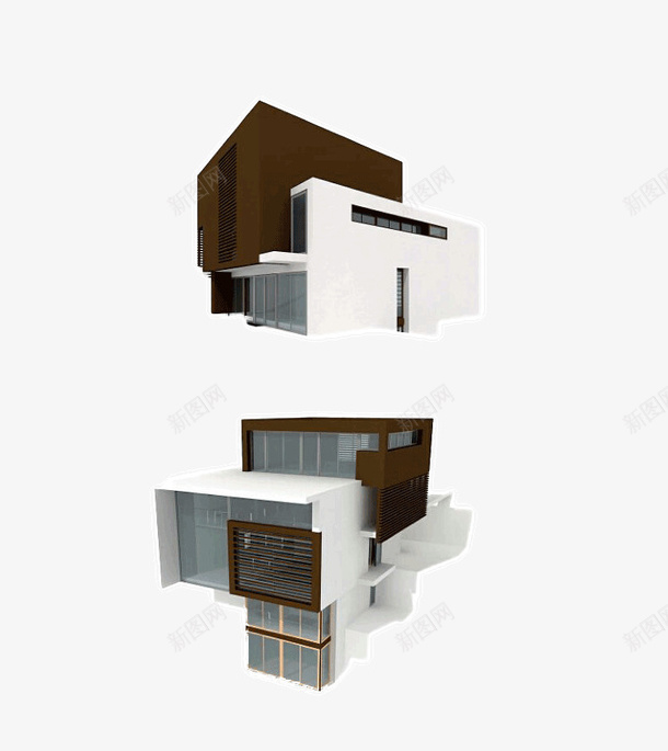 建筑两侧png免抠素材_新图网 https://ixintu.com 建筑 建筑模型 建筑物 木色
