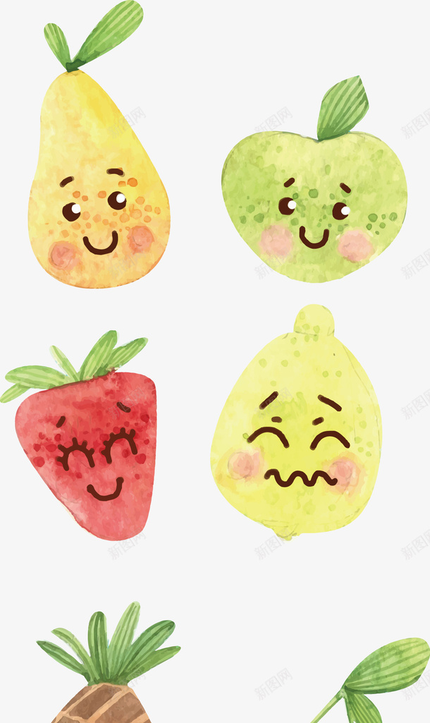 可爱的彩绘带有表情的水果素矢量图ai免抠素材_新图网 https://ixintu.com 可爱 可爱的彩绘带有表情的水果矢量素材免费下载 彩绘 彩色 梨子 水彩肌理 水果 草莓 表情 矢量图