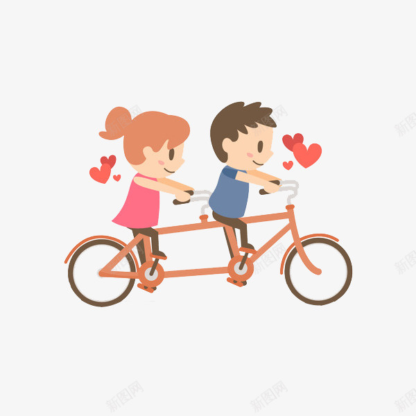 卡通骑车的情侣图png免抠素材_新图网 https://ixintu.com 卡通 恋人 情侣 插图 爱心 爱心贴图 脚踏车 自行车