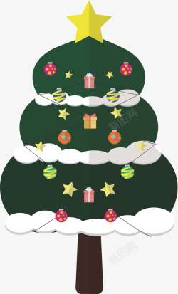 圣诞节冬天新年庆祝松树卡通插画素材