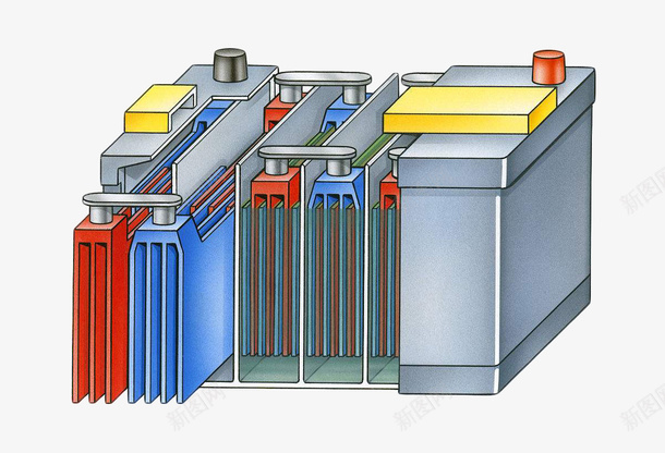 手绘实用铅酸蓄电池png免抠素材_新图网 https://ixintu.com 实用 常见 手绘 方形 电力 电池 电能 能量 蓝红片状 铅酸蓄电池