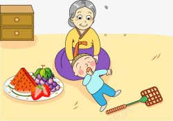 韩服老人老奶奶与小孩子一起玩闹高清图片