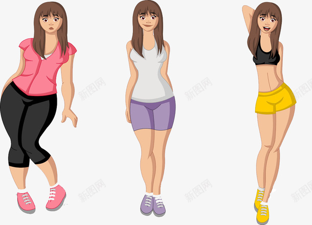 三个女孩肥胖对比png免抠素材_新图网 https://ixintu.com 三姐妹 不健康 卡通 危害 可爱 对比 手绘 瘦子 肥胖对比 胖子