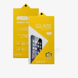 苹果7钢化膜黄色外包装正反钢化膜包装高清图片