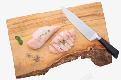 切刀实物饮食案板切好的鸡胸肉高清图片