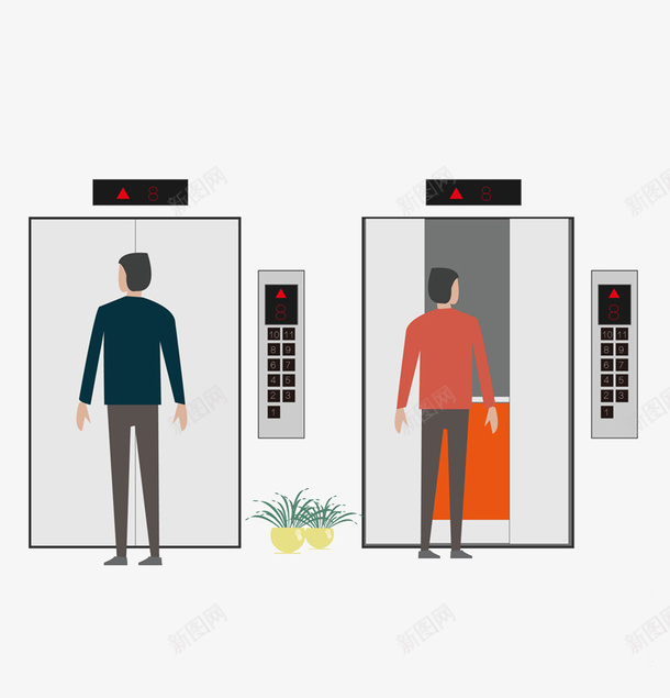 等电梯的两个男士png免抠素材_新图网 https://ixintu.com 两个 帅气 按钮 楼梯 电 电梯 男士 红色 花盆 黑色