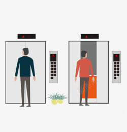 红色电梯等电梯的两个男士高清图片