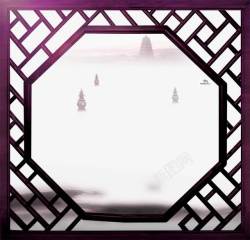 淡紫色中国风木窗边框纹理素材