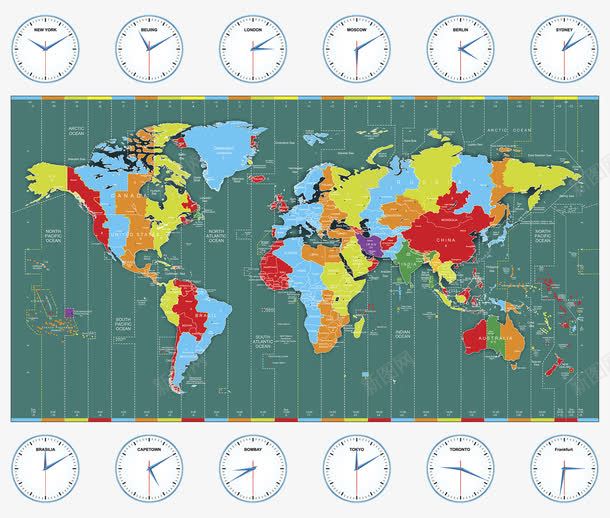 世界地图时区png免抠素材_新图网 https://ixintu.com 世界地图 亚洲 北美地图 大洋洲 时区