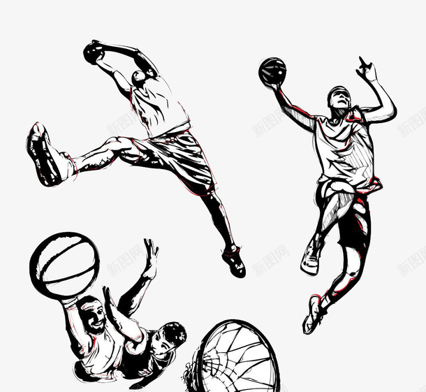 手绘夸张地打着篮球的运动员图案图标png_新图网 https://ixintu.com 图案 夸张地打着篮球 手绘风格 篮球手绘 装饰 运动员 黑白