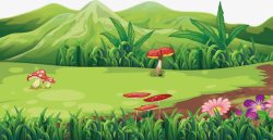 小草蘑菇卡通草地矢量图高清图片